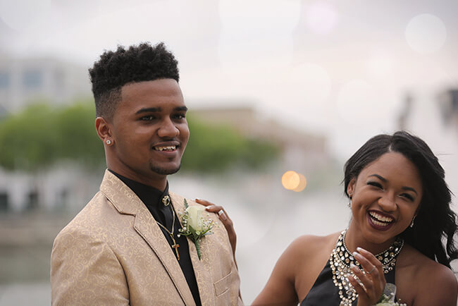 A couple going to a prom party