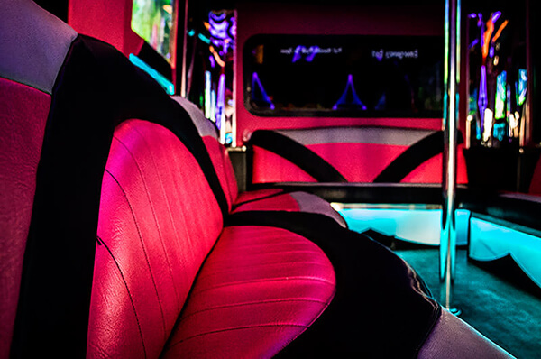 party bus with pink leather interior