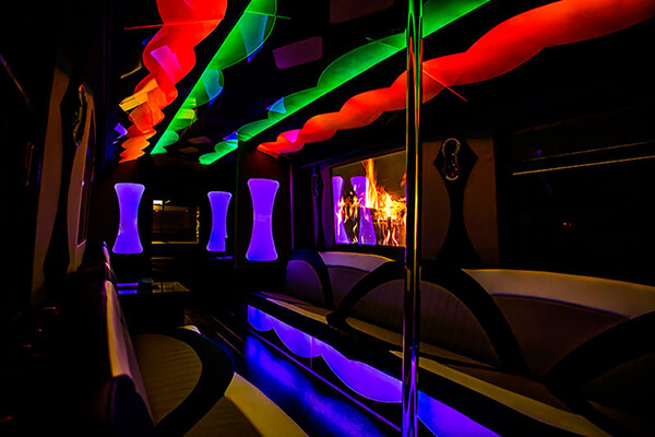 Inside a large party bus